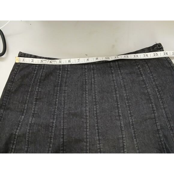Larry Levine Black Acid Wash Midi Jean Skirt Size 10 Y2K Boho Western Goth Edgy - Picture 7 of 9